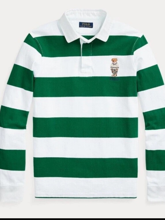 Polo Ralph Lauren Other - Polo Ralph Lauren Green/White Stripe Polo Bear Custom Slim Fit Rugby Polo Shirt
